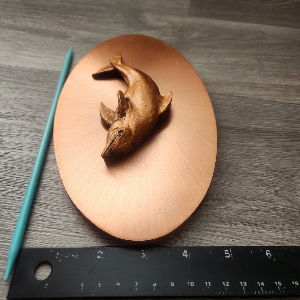 Vintage Dolphin Wall Plaque 3D Sculpted Metal Art Copper Bronze Nautical‎ Decor